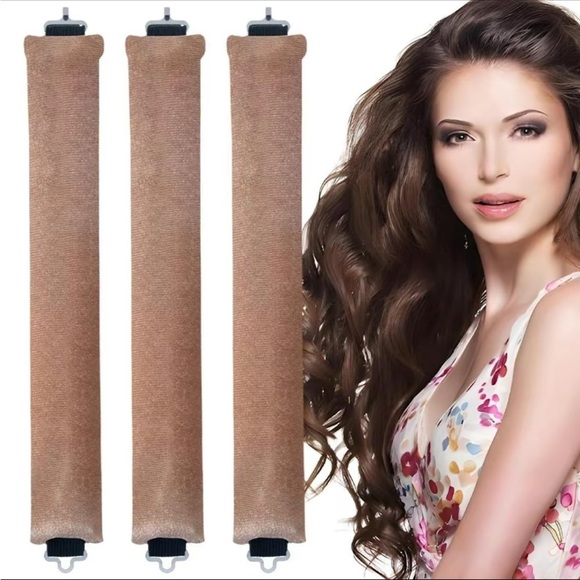 Set of 6 Velvet No Heat Hair Rollers, Fawn Brown, Heatless Curlers set overnight - Picture 1 of 8